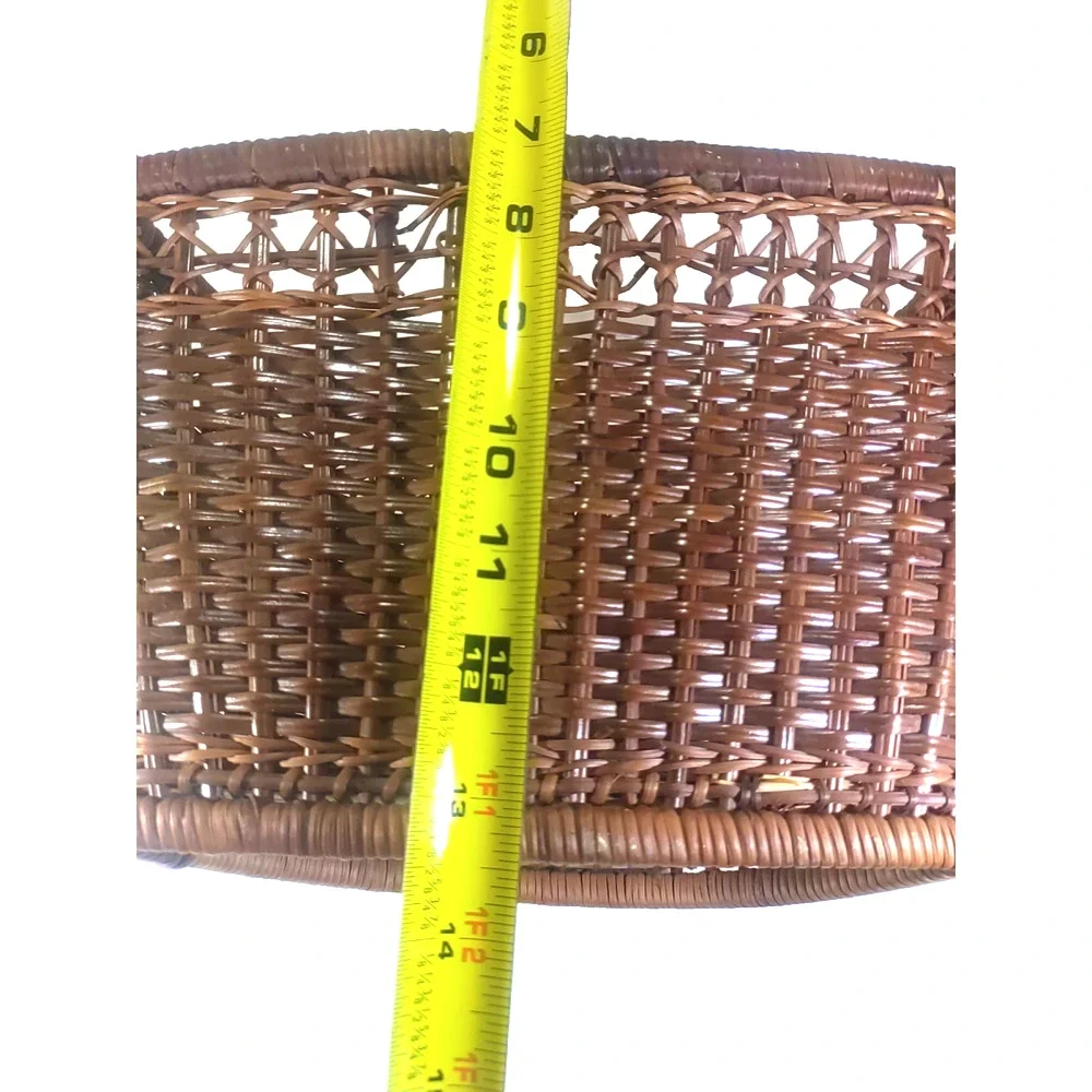 Rattan Wicker Dark Brown Vintage Basket Hanging Handle Plant Storage